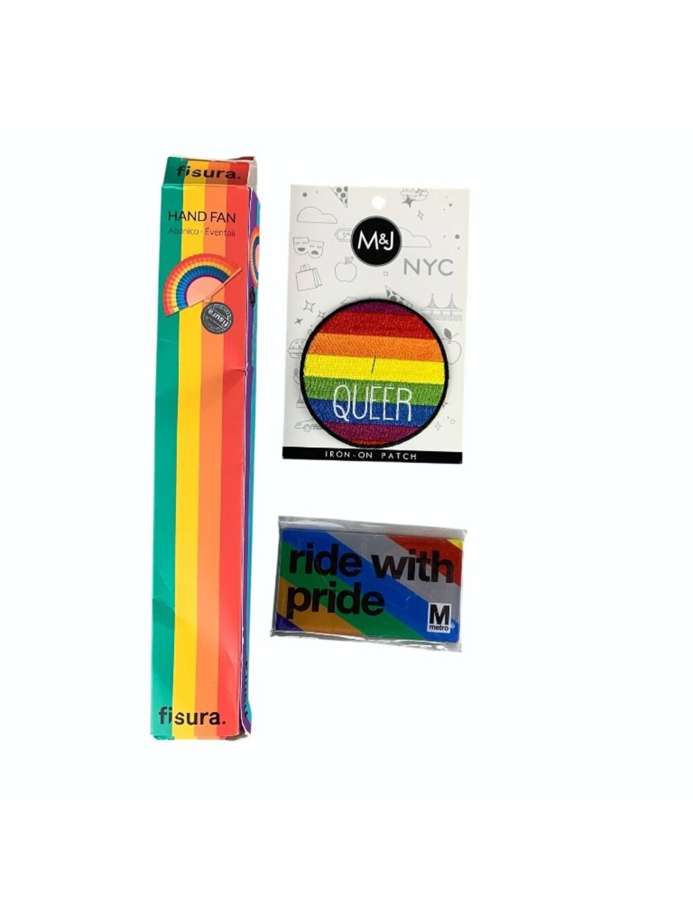 LGBTQ Pride Month Lot Rainbow Fan, Queer Patch & Ride With Pride Metro Magnet
